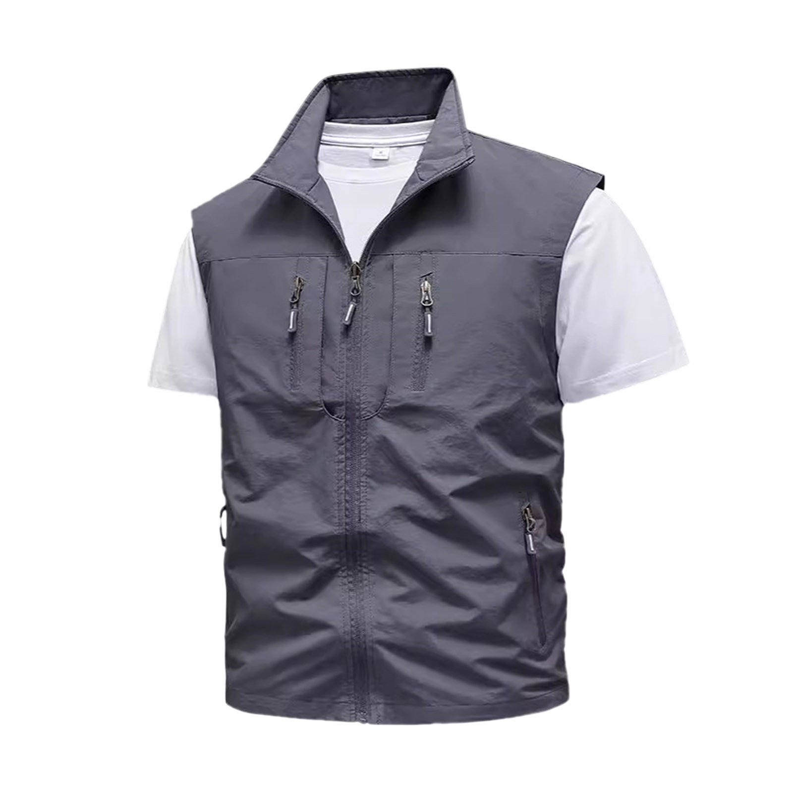 thumbnail image 2 of Chaleco ligero de softshell para hombre, chaqueta utilitaria para actividades al aire libre y viajes, cuello alto, múltiples bolsillos, para senderismo/running (XL-XXXXXXL), 2 of 4